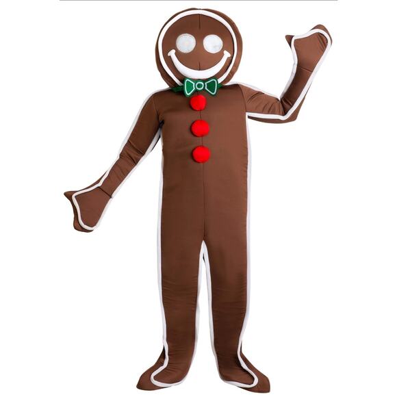 SOLD Kids Christmas Gingerbread Man Costume 2 piece Halloween Foam Head Youth S - Picture 2 of 16